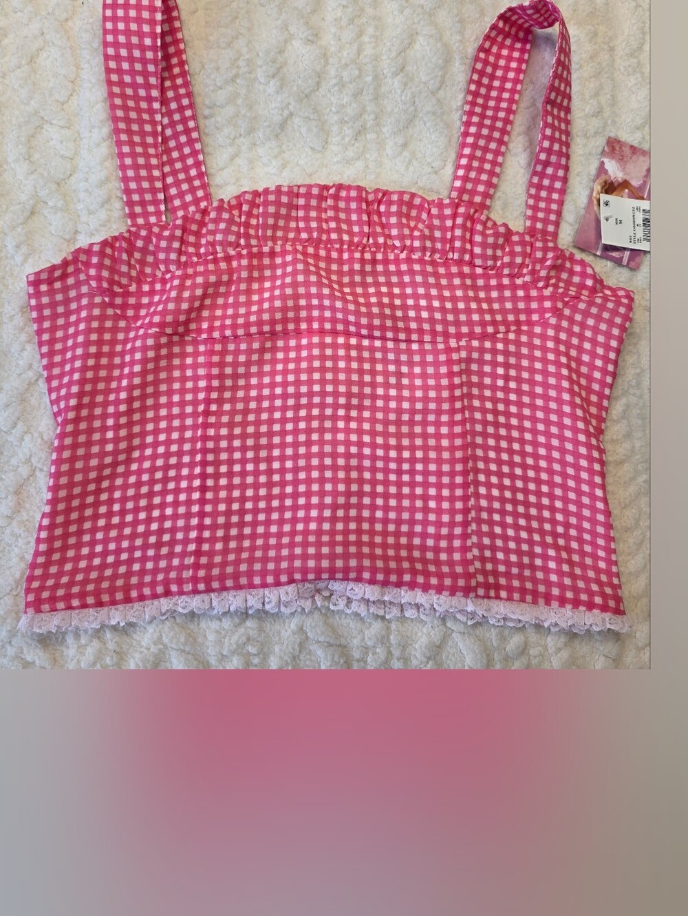 Megan Moroney Cloud 9 Pink Gingham Lace Crop Tank Top NWT M